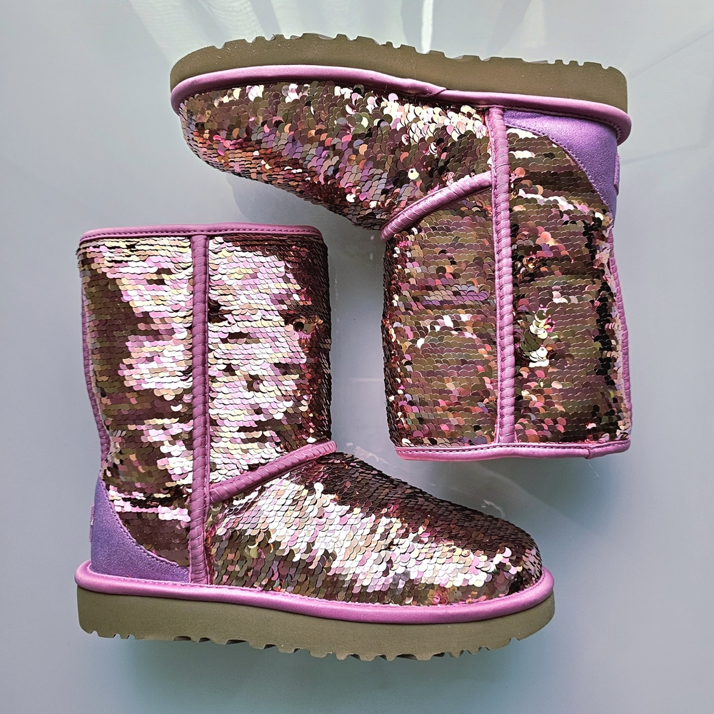 UGG Pink Classic Short Sequin Winter Boots 6
